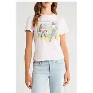 Re/Done White Graphic Short Sleeve Tee with Pastel Print